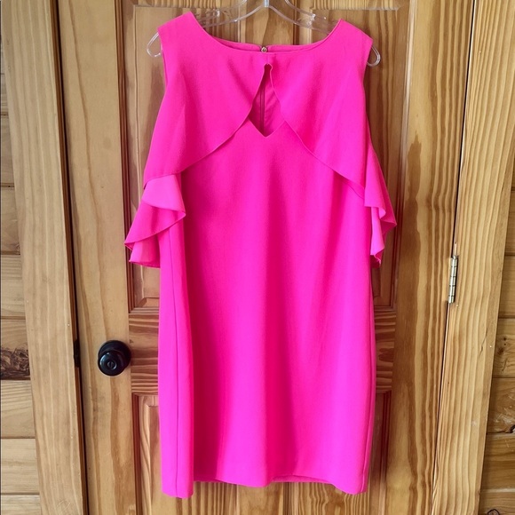 Trina Turk Elegant Pink Ruffle Sleeve Dress - Picture 2 of 6
